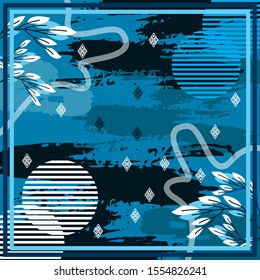 Pattern of hijab motif design with abstract foliage design. Silk scarf pattern vector design inspiration