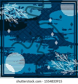 Pattern of hijab motif design with abstract foliage design. Silk scarf pattern vector design inspiration
