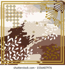 Pattern of hijab motif design with abstract foliage design. Silk scarf pattern vector design inspiration