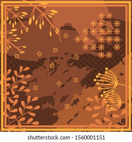 Pattern of hijab motif design with abstract foliage design. Silk scarf pattern vector design inspiration