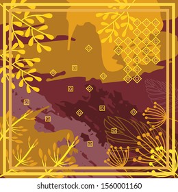 Pattern of hijab motif design with abstract foliage design. Silk scarf pattern vector design inspiration