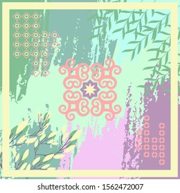 Pattern of hijab motif design with abstract foliage design. Silk scarf pattern vector design inspiration