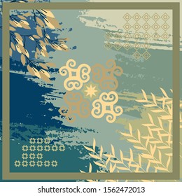 Pattern of hijab motif design with abstract foliage design. Silk scarf pattern vector design inspiration