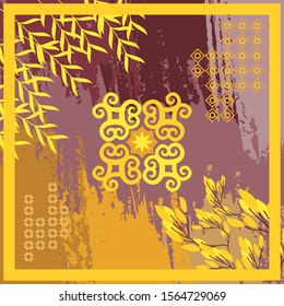Pattern of hijab motif design with abstract foliage design. Silk scarf pattern vector design inspiration