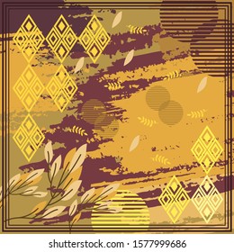 Pattern of hijab motif design with abstract foliage design. Silk scarf pattern vector design inspiration