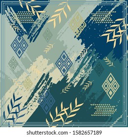 Pattern of hijab motif design with abstract foliage design. Silk scarf pattern vector design inspiration
