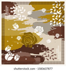Pattern of hijab motif design with abstract foliage design. Silk scarf pattern vector design inspiration