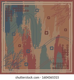 Pattern of hijab motif design with abstract foliage design. Silk scarf pattern vector design inspiration