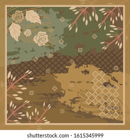 Pattern of hijab motif design with abstract foliage design. Silk scarf pattern vector design inspiration