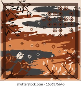 Pattern of hijab motif design with abstract foliage design. Silk scarf pattern vector design inspiration