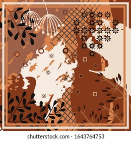 Pattern of hijab motif design with abstract foliage design. Silk scarf pattern vector design inspiration