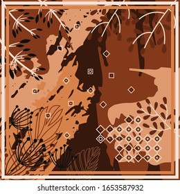 Pattern of hijab motif design with abstract foliage design. Silk scarf pattern vector design inspiration