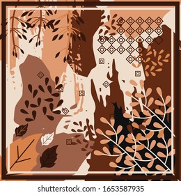 Pattern of hijab motif design with abstract foliage design. Silk scarf pattern vector design inspiration