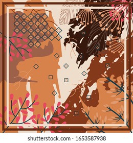 Pattern of hijab motif design with abstract foliage design. Silk scarf pattern vector design inspiration