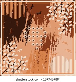 Diseño de motivos hijab con diseño de follaje abstracto. Inspiración en el diseño vectorial del patrón de bufanda de seda