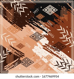 Diseño de motivos hijab con diseño de follaje abstracto. Inspiración en el diseño vectorial del patrón de bufanda de seda
