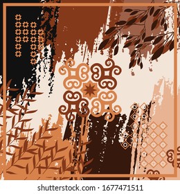 Pattern of hijab motif design with abstract foliage design. Silk scarf pattern vector design inspiration