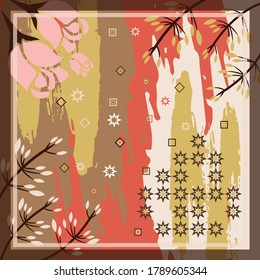 Pattern of hijab motif design with abstract foliage design. Silk scarf pattern vector design inspiration