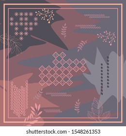 pattern of hijab motif design with foliage abstract design. pastel color. Silk scarf pattern vector design inspiration