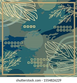 Pattern of hijab motif design with foliage design.Silk scarf pattern vector design inspiration