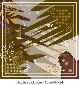 pattern of hijab motif design with foliage design. Silk scarf pattern vector design inspiration
