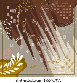 pattern of hijab motif design with foliage design. Silk scarf pattern vector design inspiration