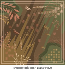 pattern of hijab motif design with foliage design. Silk scarf pattern vector design inspiration