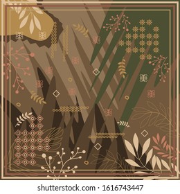 pattern of hijab motif design with foliage design. Silk scarf pattern vector design inspiration