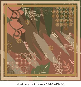 pattern of hijab motif design with foliage design. Silk scarf pattern vector design inspiration