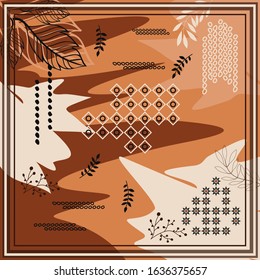 pattern of hijab motif design with foliage abstract design. Silk scarf pattern vector design inspiration