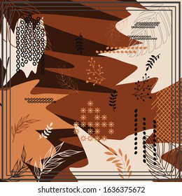 pattern of hijab motif design with foliage abstract design. Silk scarf pattern vector design inspiration