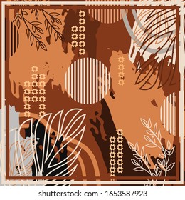 Diseño de motivos hijab con diseño de follaje.Inspiración en el diseño vectorial de la bufanda de seda