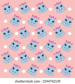Pattern with hippopotamus heads on a pink background