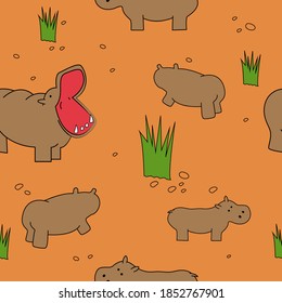 pattern hippos and grass and stones
