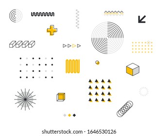 Pattern Hipster Abstract. Form Geometric Line Shapes. fashion style seamless background. Popular shapes cross circles lines squares triangles dots objects