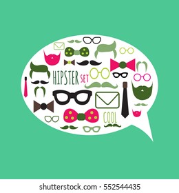 Pattern of hipster style on a green background with text