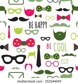 Pattern of hipster style on a white background with text