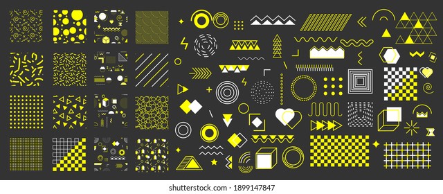 Pattern in hipster style. Pattern is suitable for posters, postcards, fabric or wrapping paper. Geometric shapes. Memphis design, retro elements for web, vintage, advertisement. Collection trendy set
