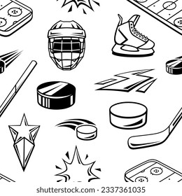 Patrón con elementos de hockey. Ilustración de club deportivo. Antecedentes de estilo de vida saludable.