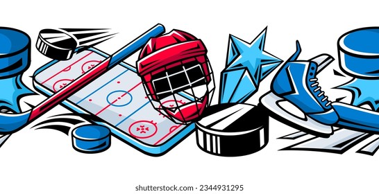 Pattern with hockey items. Sport club illustration. Healthy lifestyle background.