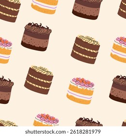 Pattern with holiday berry cupcake with meringue for stickers and decoration. Vector hand drawn elegant illustration in vintage sketch style. Cliparts for birthday, wedding valentines designs