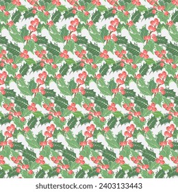 Patrón con ramas huecas.Vector de Navidad sin fisuras con bayas y hojas huecas.