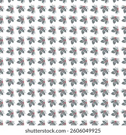 Pattern of holly leaves with vibrant red berries, ideal for festive decor, gift wrap, and holiday themes.