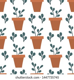 Pattern home plants with leaves. Design for wrapping paper, textile, vector  background fill.
