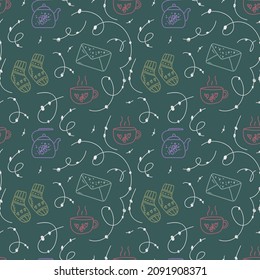 The pattern of home warmth in the style of Hygge. A background with cozy and homely elements in Scandinavia for textiles. Vector illustration