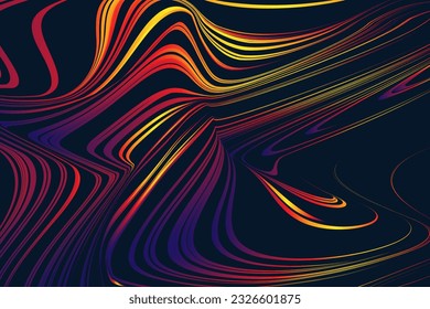 Pattern Horizontal with Psychedelic Swirling Lines. 3d Gesign Fluid in Style Retro 1960, 1970. Background Wave for Fashion Ads, Poster, Social Media, Header, Cover. Abstract Seamless Vector Swirl.