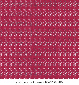 A pattern of horizontal stripes with flowers. Thin blue twigs on a red background. Minimalism. Design. Vector image. Line drawing. The simplest stylization. Textile print. Surface finishing. 