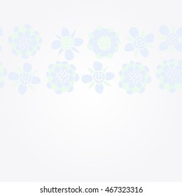 Pattern of  horizontal stylized floral motif,   hole, spots, flowers, doodles, seamless . Hand drawn.