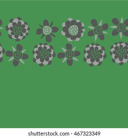 Pattern of  horizontal stylized floral motif,   hole, spots, flowers, doodles, seamless . Hand drawn.