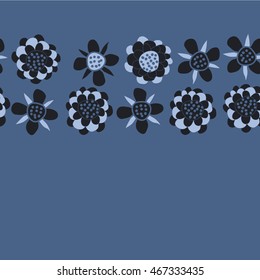 Pattern of  horizontal stylized floral motif,   hole, spots, flowers, doodles, seamless . Hand drawn.